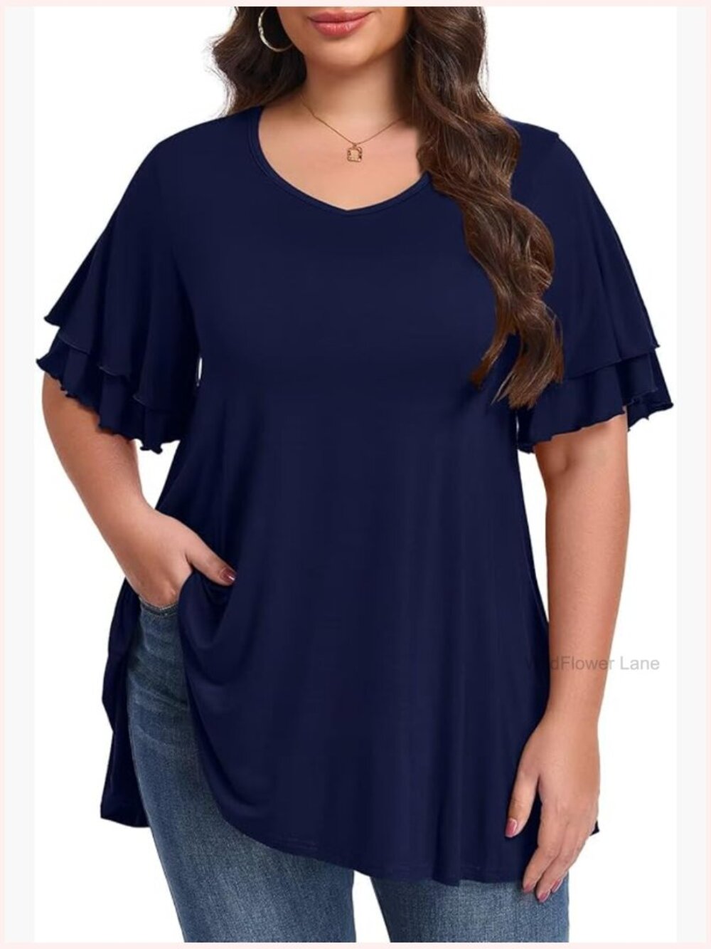 Plus Size Ruffle Sleeve Tunic Top For Women